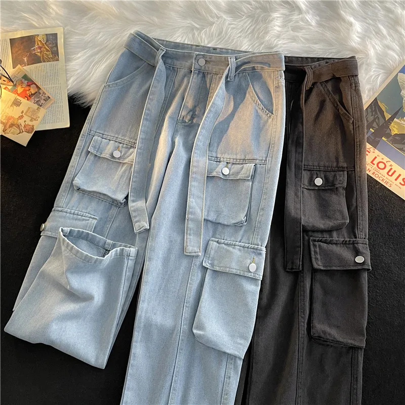 

Winter Fashion Design Jeans Men Cotton Drawstring Elastic Waist Cargo Denim Trousers Work Korean Trousers Male Oversize W184