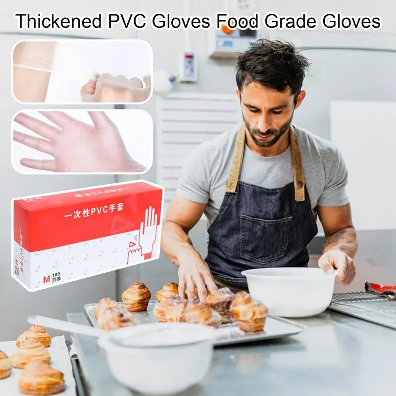 

Disposable Gloves 100Pcs Food Handling Gloves Latex Transparent Thickened Nitrile Multi-Purpose Cooking Gloves