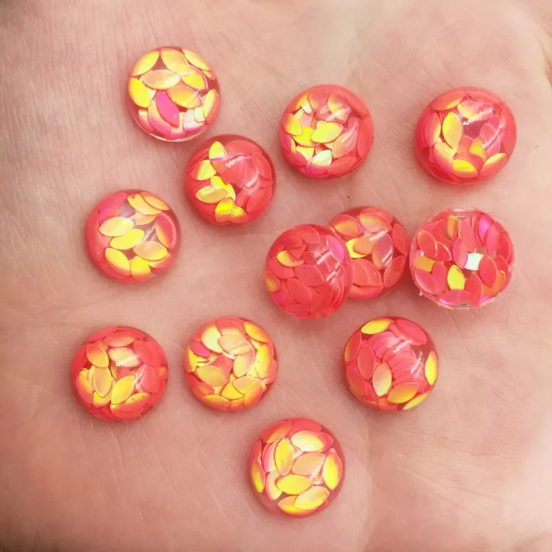 40Pcs Resin Horse eye Glitter Paillette Filled 12mm Round Flat Back Cabochon Rhinestone Scrapbook DIY Wedding Applique Ornament