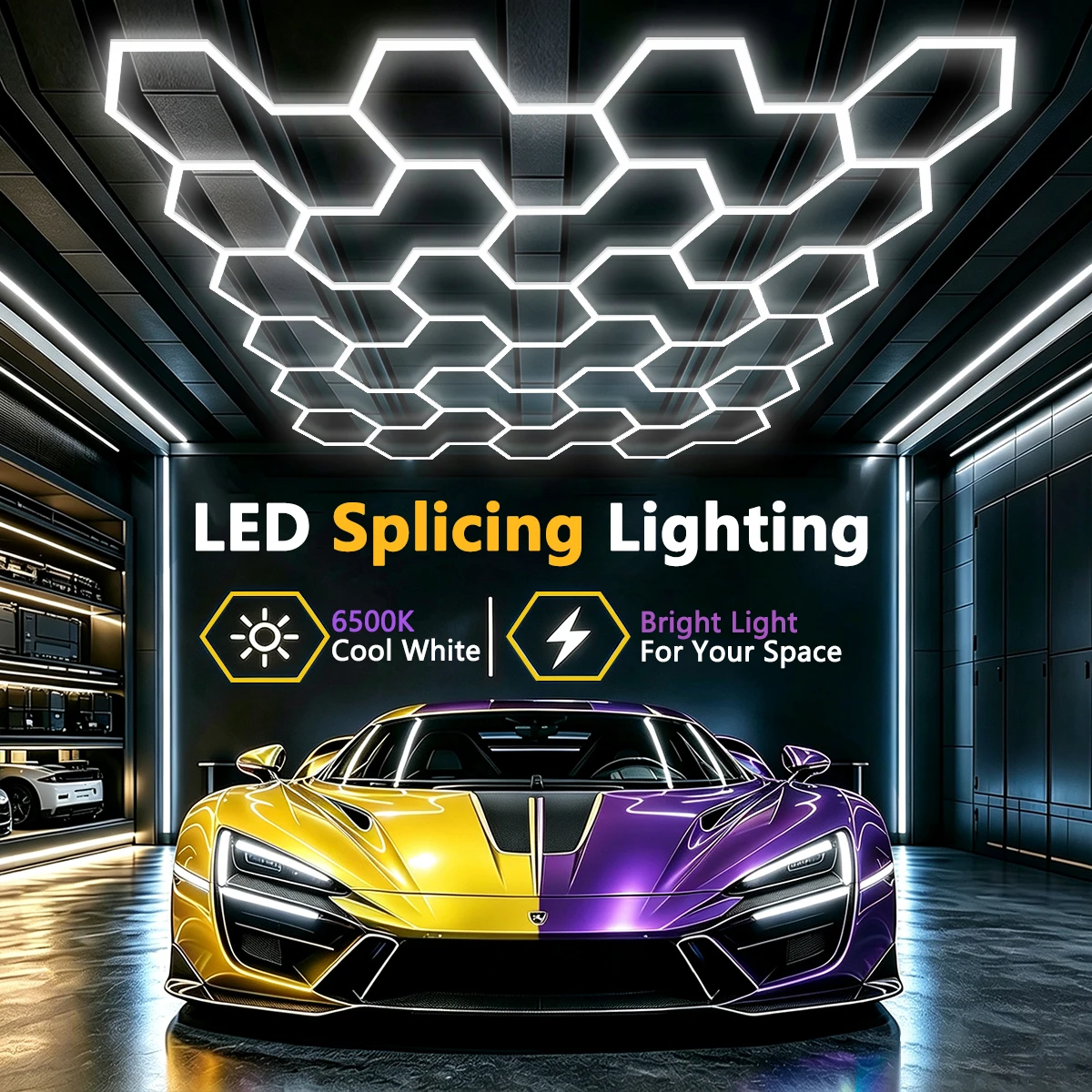 LED Shop Light Fixture 220V Direct Connect Seamless Splicing Garage Ceiling Lighting 6500K for Auto Detailing Studio
