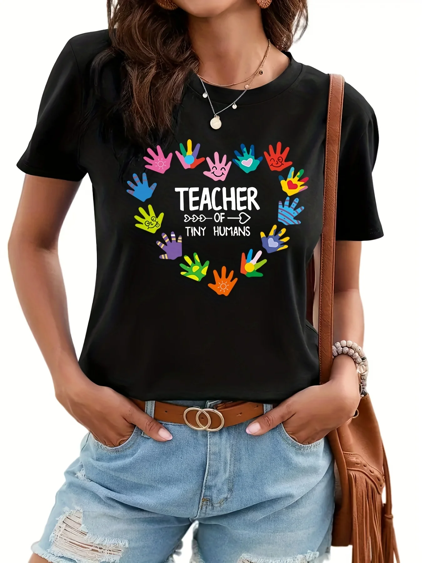 Teacher Print T-Shirt - Summer Short Sleeve Casual Top for Women - Comfortable and Stylish Clothing