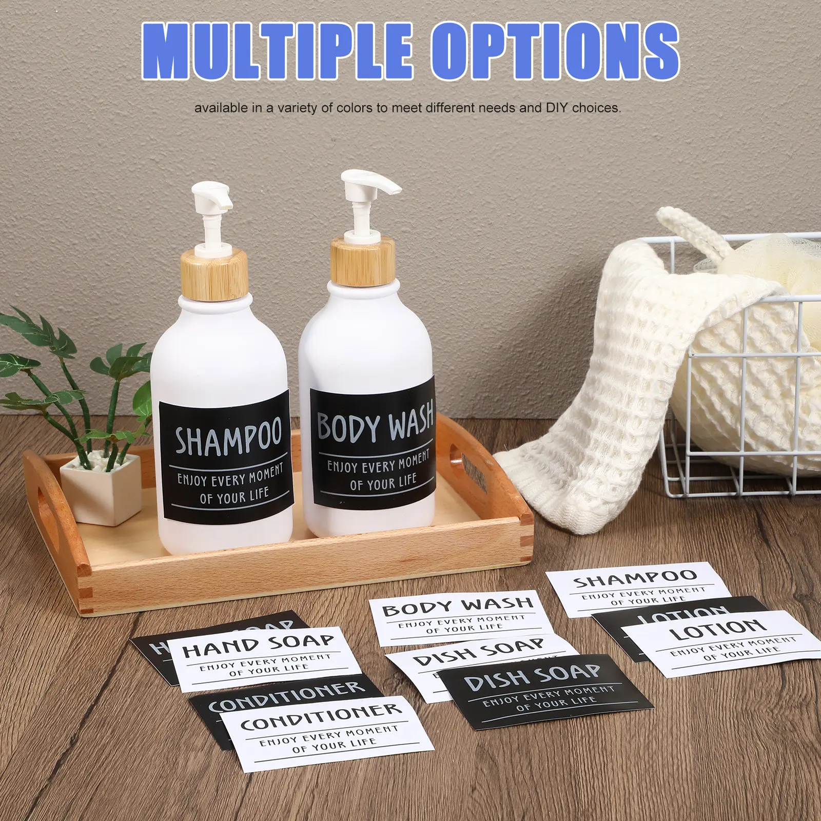 12Pcs Waterproof Bottle Labels for Bathroom Jars Glass Containers Shampoo Dispenser Labels Conditioner Soap Lotion Organizer