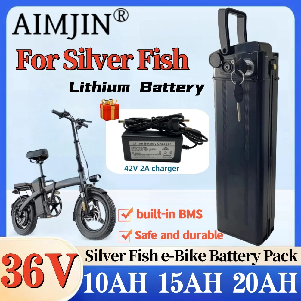 

Shock Proof Silver Fish 36V LI-ION Battery 10Ah 15Ah 20Ah For 350W 500W 750W Bottom Heybike City Commuter