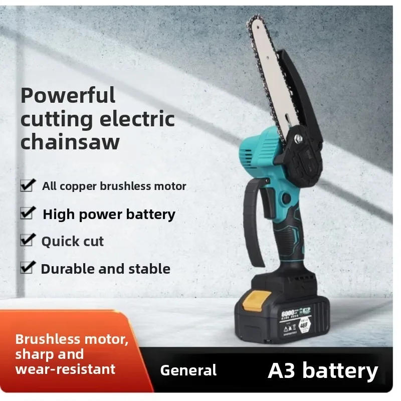 6 Inch Brushless Handheld Electric Chainsaw Compatible with A3 Battery Assembled Saw for Tree Pruning Wood Cutting