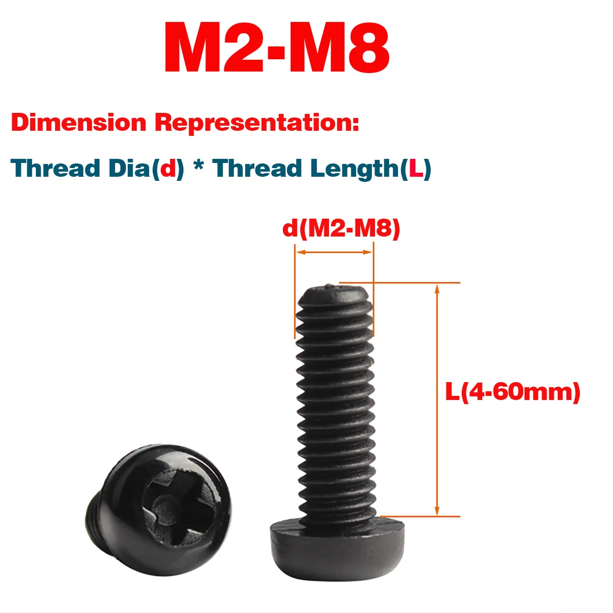 

Black Nylon Round Head Screw/Plastic Insulated Phillips Bolts M2-M8