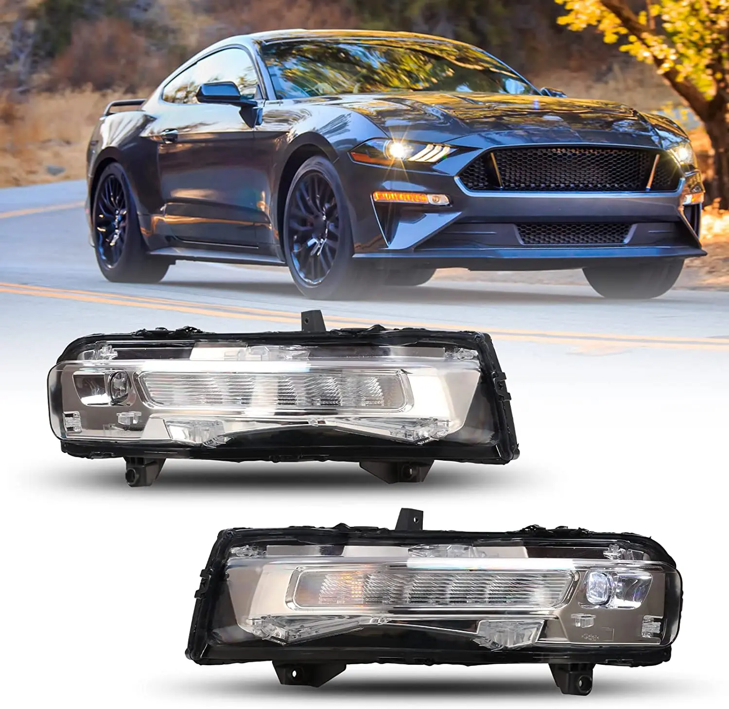 

OVOVS Driving Fog Lights Replacement with Sequential Turn Signal Light and Daytime Running Light for 2018-2022 -Ford Mustang