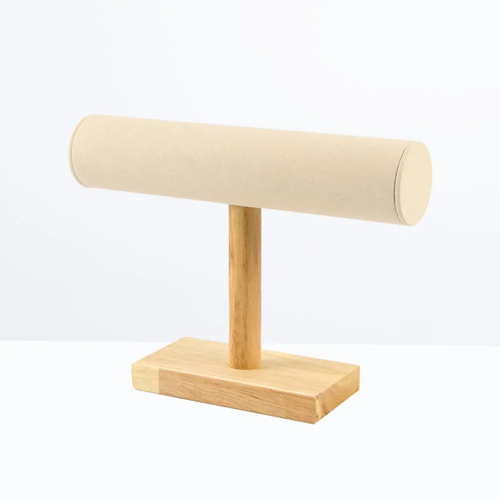 

Подставка для браслетов из массива дерева, бежевая, большая, Т-образная, органайзер для украшений, с микрофибровой поверхностью для защиты, держатель для браслетов и часов