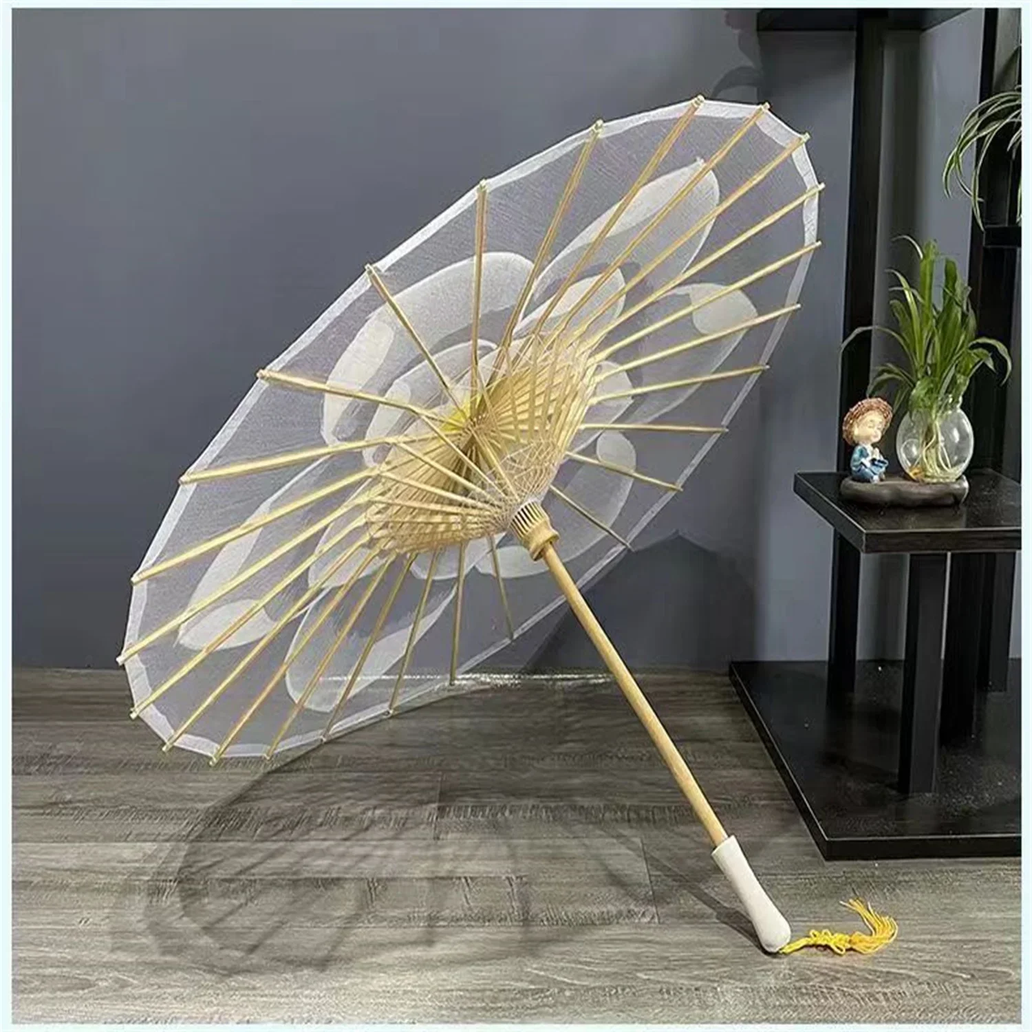 Clear Hand-painted Jasmine Flower Parasol for Women Chinese Style OilPaper Umbrella Dance Performance Walk Show Cosplay Prop70CM