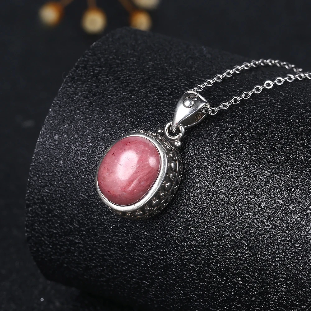 Natural Rhodochrosite Pendants Necklace 925 Sterling Silver Tiger Eye Stone Jewelry Chain Party Valentine Day Gifts for Women