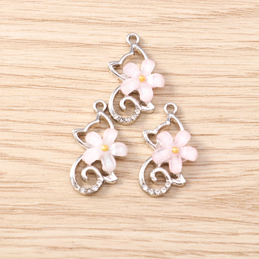 Tusember 5 Stück 20*10mm Kristallblumen-Katzen-Anhänger Charms für Schmuckherstellung DIY Halskette Ohrringe Armband Handgemachte Accessoires – Detail 5