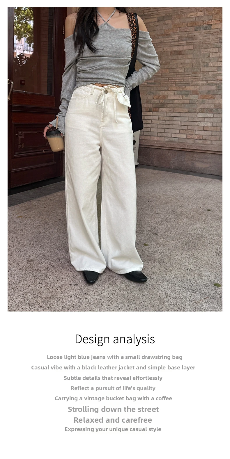 Damskie białe jeansy skinny z wysokim stanem i szerokimi nogawkami, luźne, zwiewne spodnie dżinsowe o prostym kroju do ziemi od Guangzhou Huang Zheng