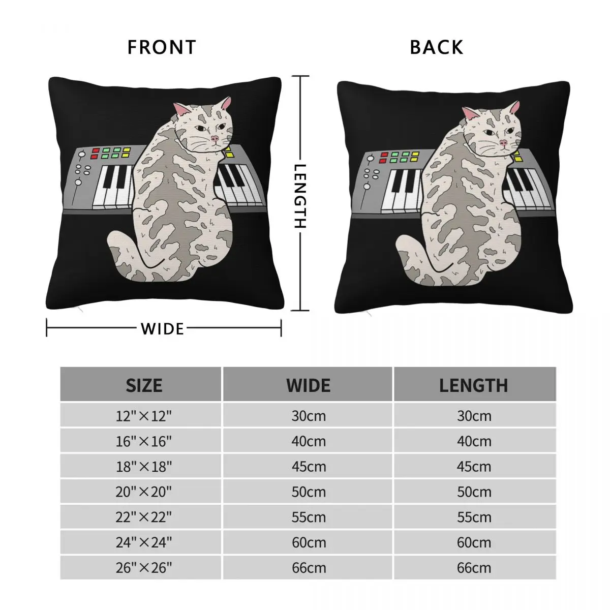 Cat Playing Synthesizer Square Pillowcase Polyester Linen Velvet Printed Zip Decorative Car Cushion Cover
