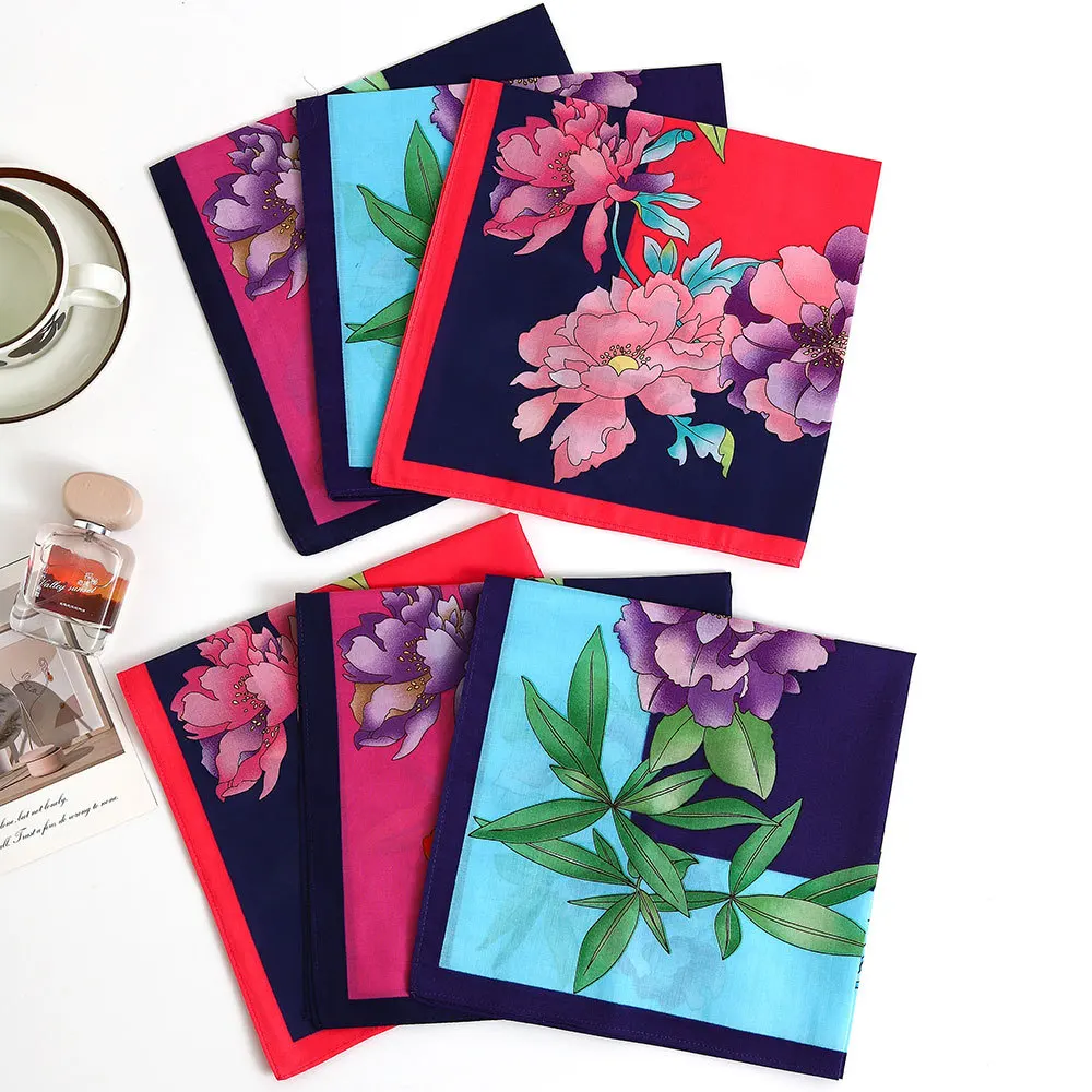 3Pcs Women's Pure Cotton Flower Handkerchief Thin Soft and Comfortable Absorbent Sweat Towel with Hand Gift 43cm