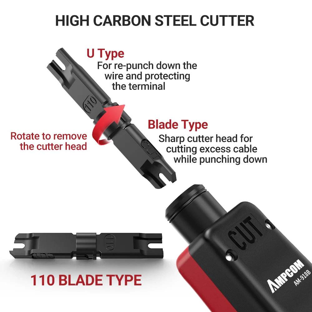 Punch Down Tool, AMPCOM 110-type multifunctioneel netwerkkabelgereedschap met twee bladen Gereedschap voor het inbrengen van telefoonimpactterminals