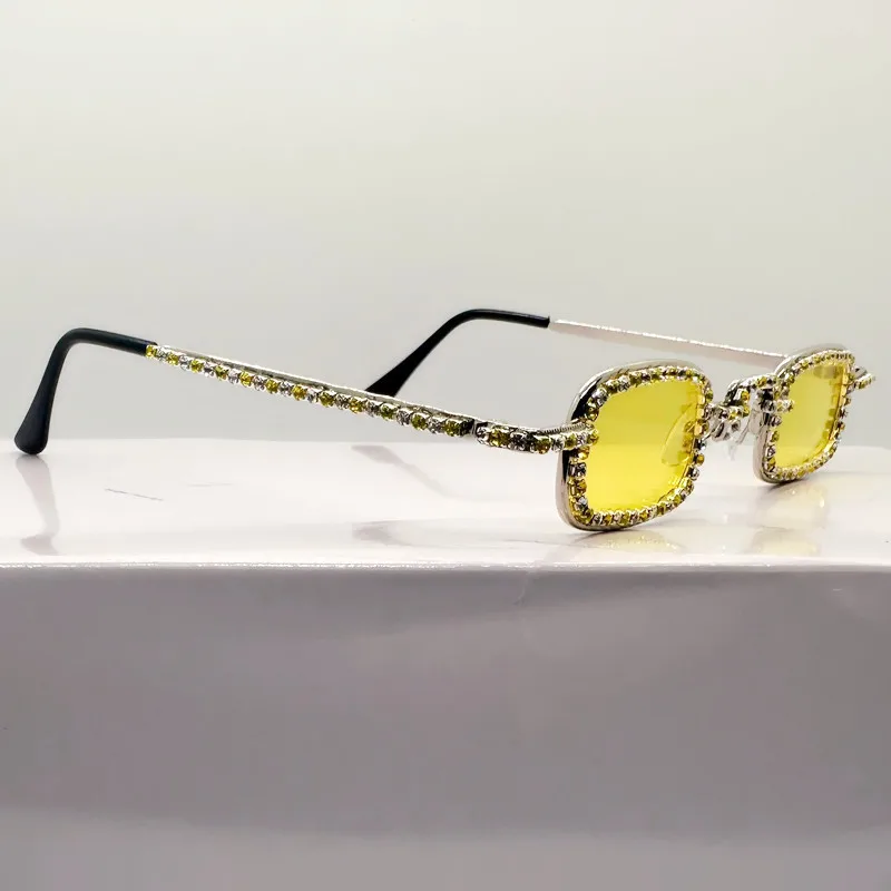 Frauen Kleine Quadratische Diamant Sonnenbrille Metall Luxus Rechteck Strass UV400 Mehrfarbige Shades Weibliche Sonnenbrille Brillen – Detail 21