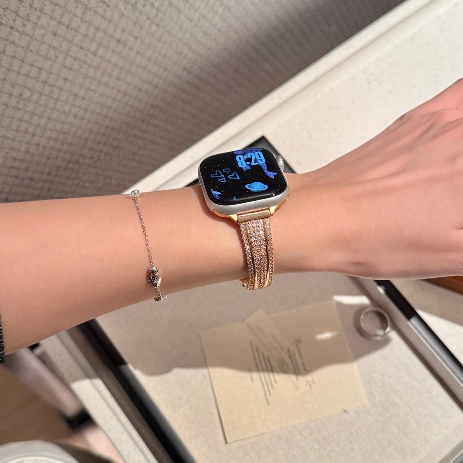 Sparkling Starburst Band for Apple Watch 11 10 9 8 7 6 5 4 3 SE Ultra Copper Chain Strap Iwatch Series 38 40 41 42 44 45 46 49mm