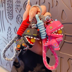 Trend Cool Machine Armour Dinosaur Mouth With Chicken Doll Key Chain Cartoon Color Animal Dinosaur Keyring Girl Bag Pendant Gift