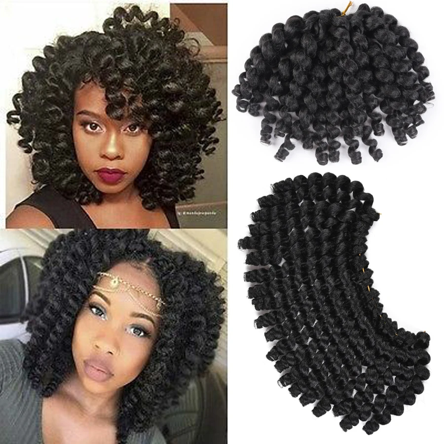 Jumpy Wand Curl Crochet hair 8 12Inch Jamaican Bounce Curly Braids Ombre Synthetic Braiding Hair Extensions For Black Woman Girl