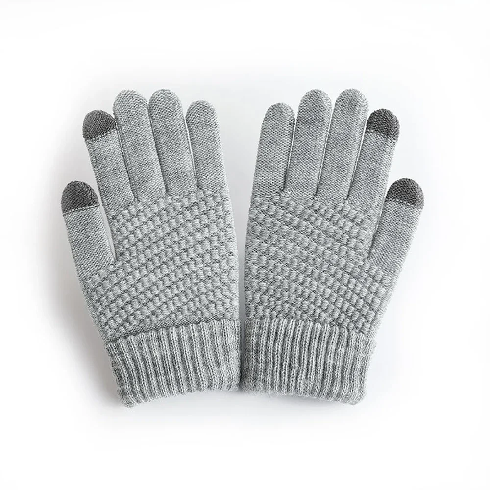 Winter Solid Knit Mittens Women Gloves Imitation Cashmere Thick Warm Touch Screen Gloves Full Cover Fingers Black White Grey