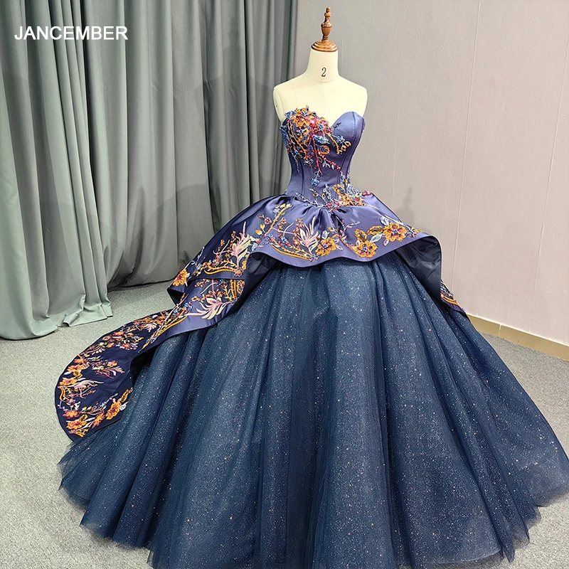 Jancember Gorgeous Princess First-rate Quinceanera Dresses 2024 Organza Satin Ball Gown Strapless Beading Bar Mitzvah DY6620