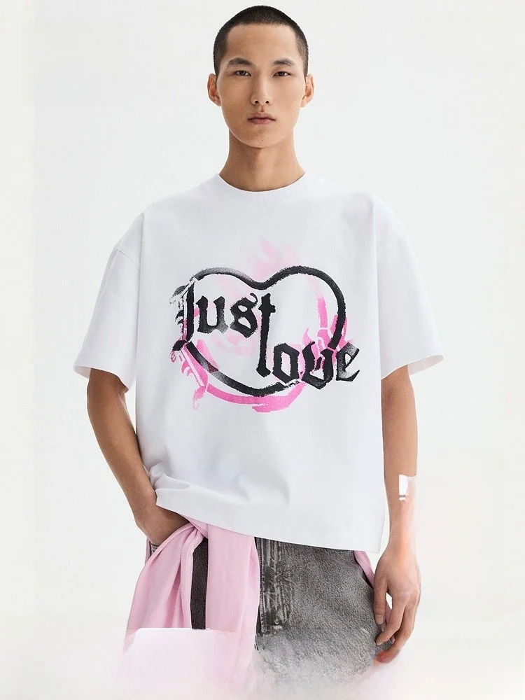 

Spring New Men's Loose Fit Thermal Print T-irt H&M Pure Cotton ort Sve Casual Sle oulder Drop Cuff No Special Func...