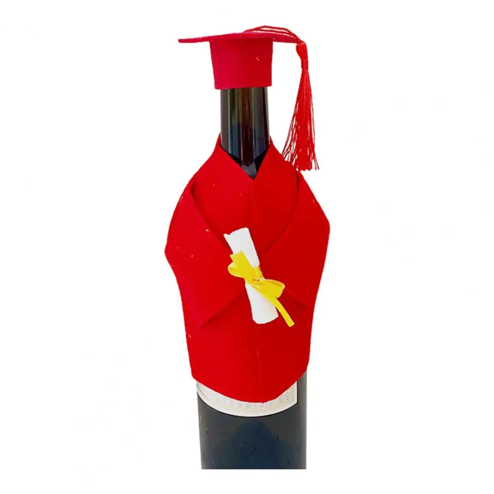 Wine Bottle Gown Felt Graduation Wine Jacket Cap Set for Doctor Party Decoration Gown Tassel Bottle Covers for Wine