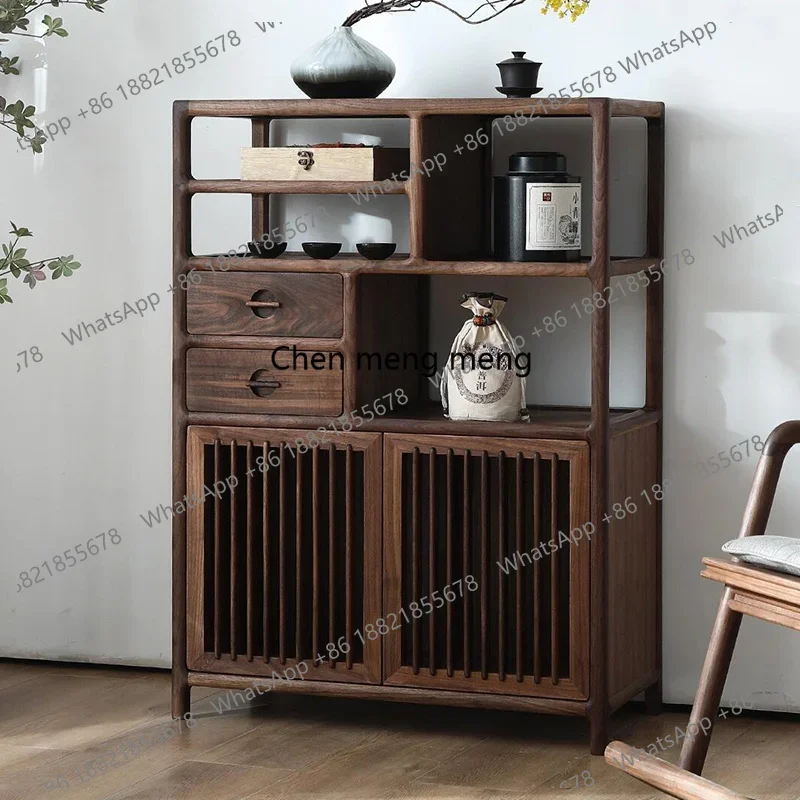 

New Chinese-style all-solid wood living room storage bookshelf walnut partition display cabinet