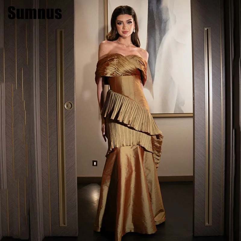 

Sumnus Simple Mermaid Evening Dresses Off Shoulder Half Sleeves Floor Length Prom Dresses robes de soirée Customized