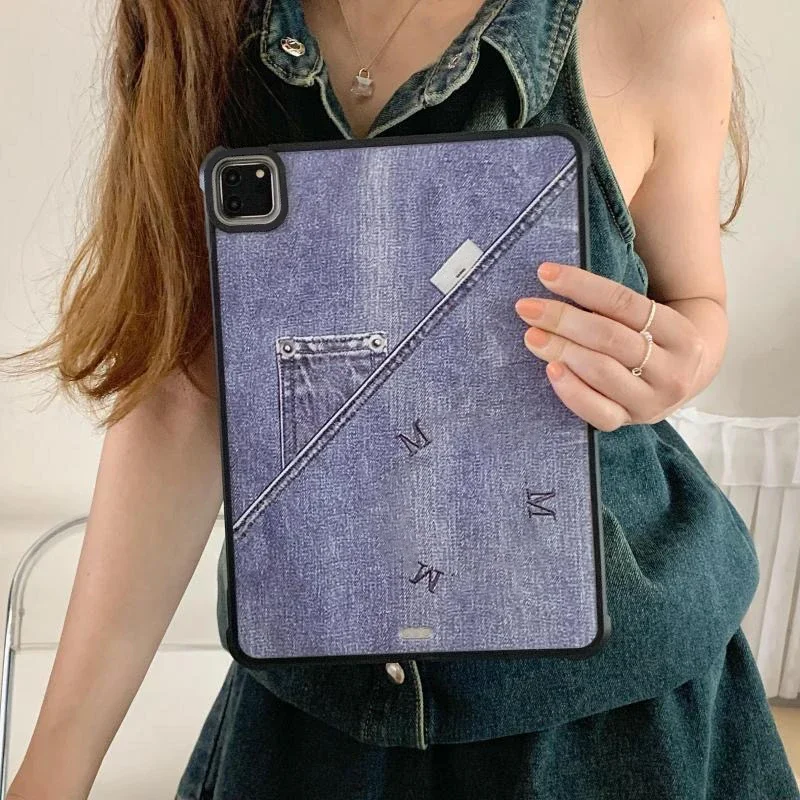 Denim Korean Fashion Acrylic iPad Case for iPad Mini 6 Air 4 Air 5 iPad Pro 2020 2021 2022 Protective Cover Shell