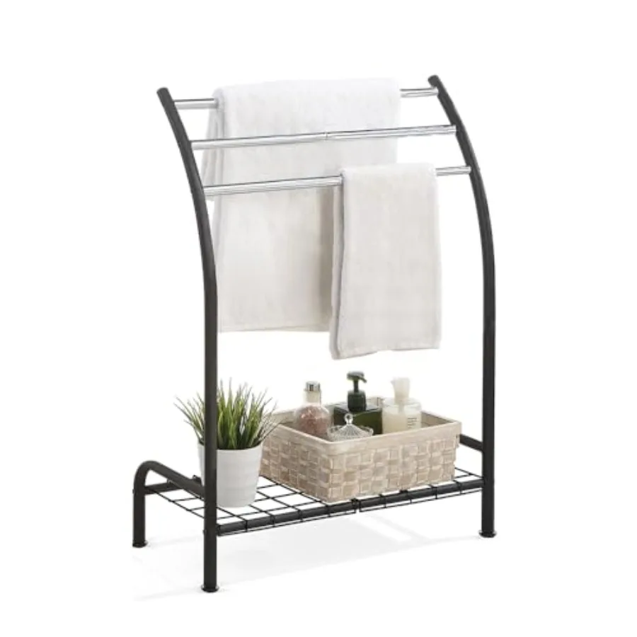 

Отдельно стоящая вешалка для полотенец с 3 перекладинами и нижней полкой, черная