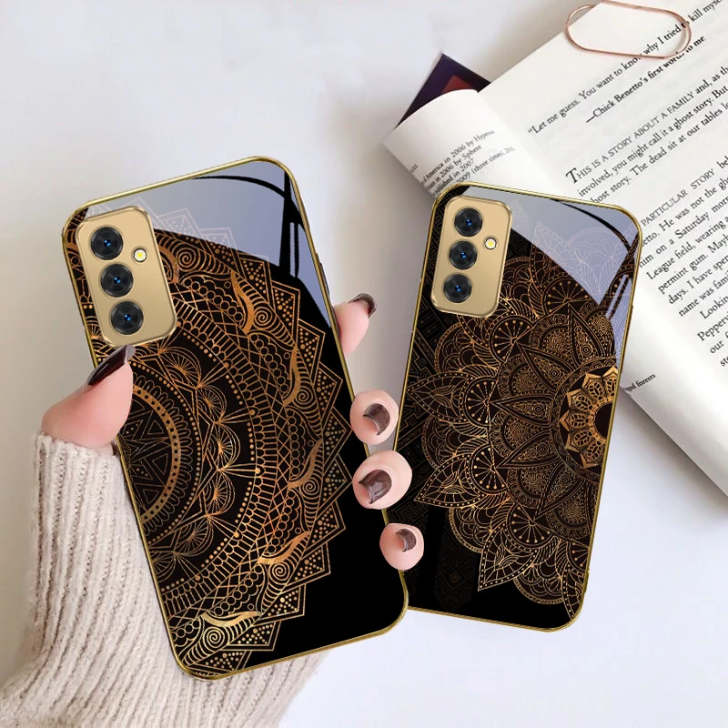 Goldene geometrische Linien für Samsung Galaxy S 21 S22 S23 Plus S24 Ultra S20 FE 25 Ultra S21+ S9+ 22Plus Goldene Glas-Telefonhülle