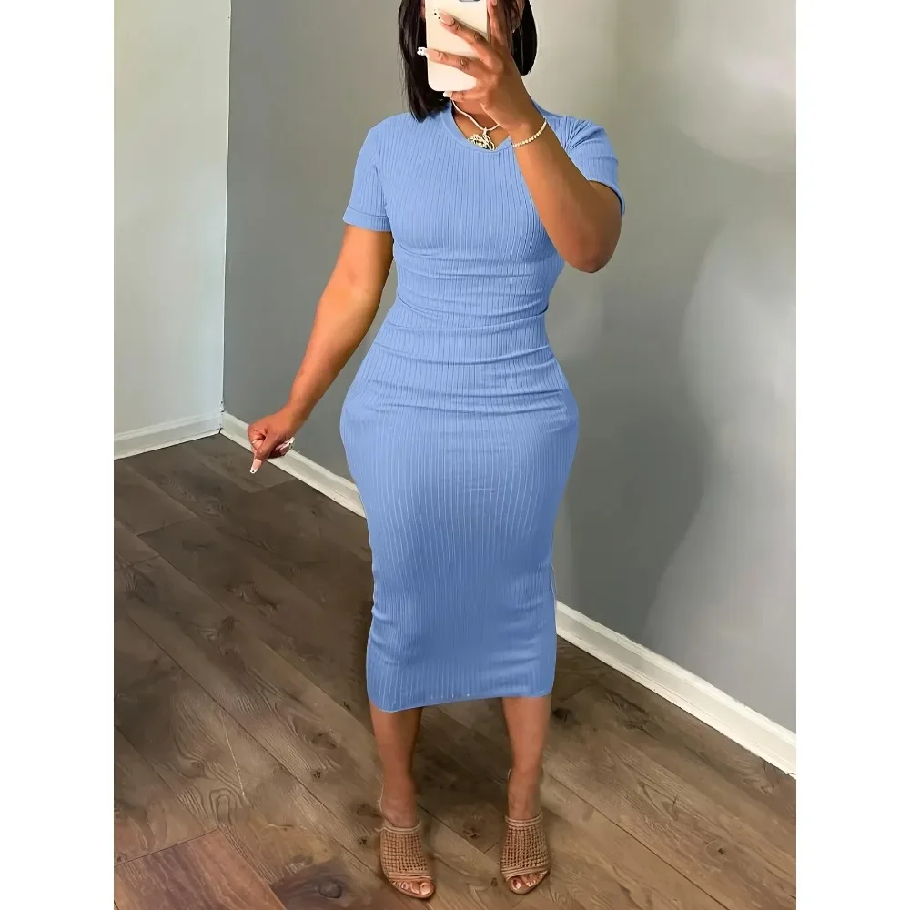 

Plus Size New Summer Women's Casual Solid Color Short-Sleeved Dress