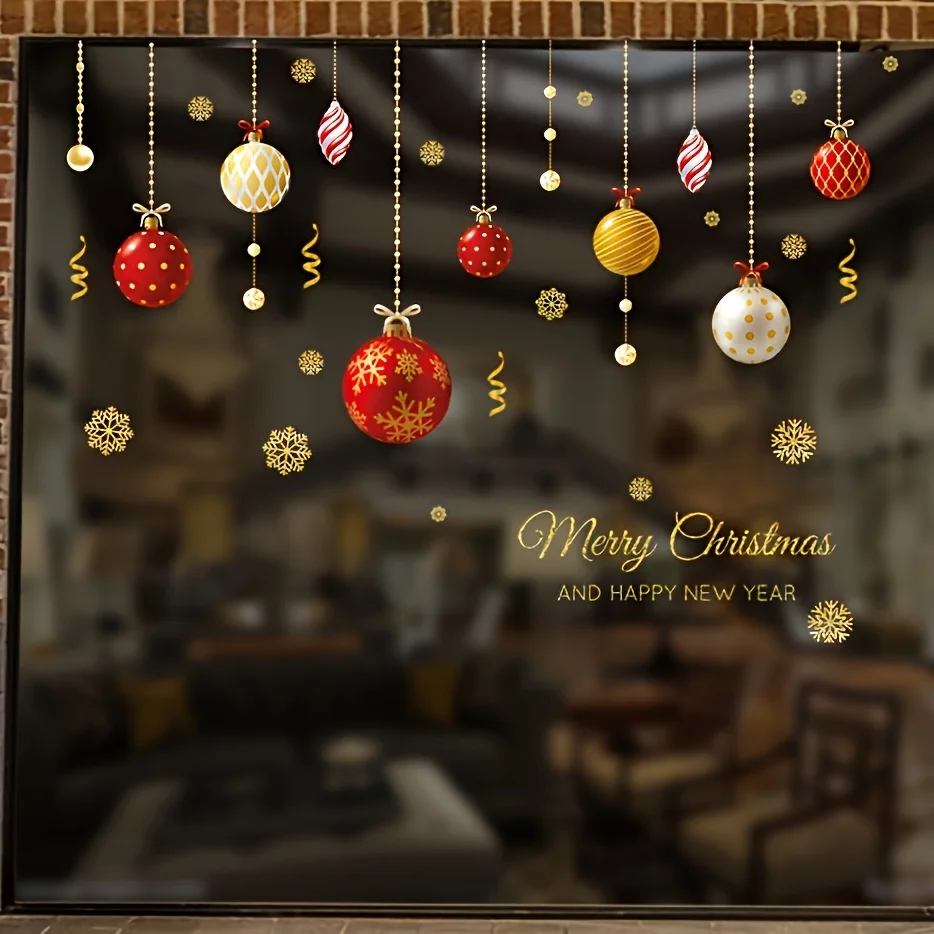 1pc Reusabl Window Stickers - Cartoon Snowflake & Merry Christmas Decals,White & Red DIY Holiday Decor for Glass Doors & Windows view 4