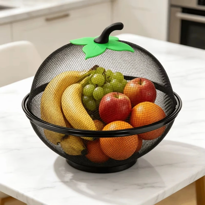 Mesh Fruit Basket with Lid Countertop Produce Fly Proof Cover Metal Wire Mesh Holder Strainer for Kitchen Fruits Vegetables