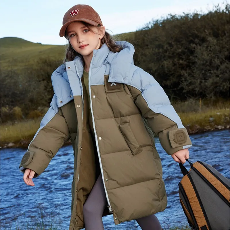 

-20 Degree Winter Children Girl Down Jacket Splice Hooded Thick Teen Girl Puffer Jacket Coat Kid Girl Warm Parka Outerwear