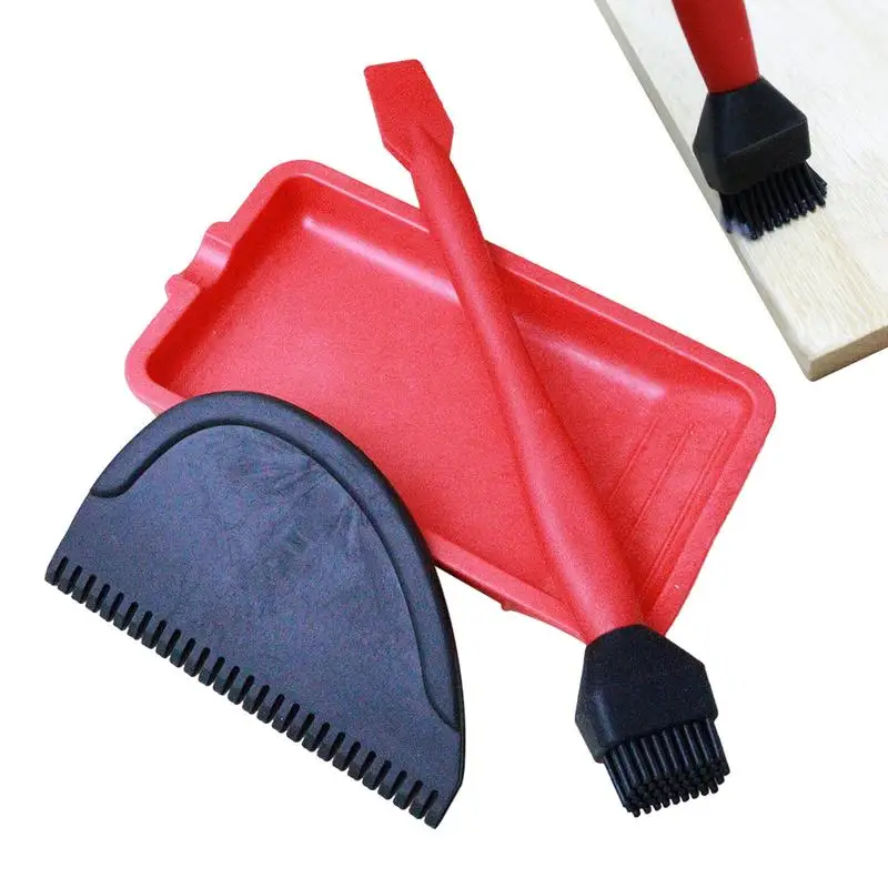 Woodworking Brush Tool Set Soft Silicone Wood Glue Applicator Thin Non-slide Scraper Glue Tray DIY Crafts Glue Kit