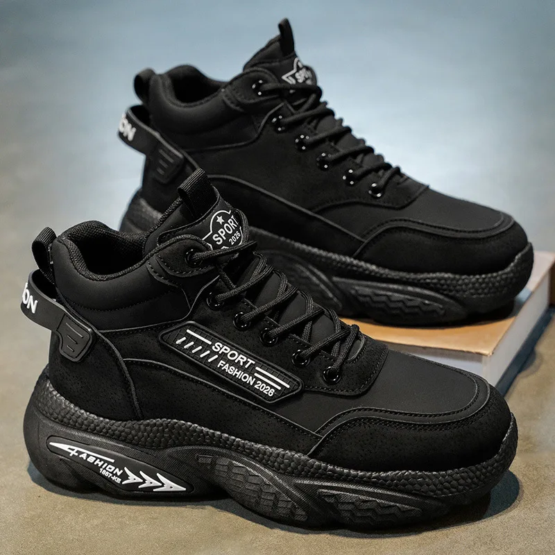 Men's High Top Sneakers Luxury Designer Men Boots Outdoor Fashion Lace-Up Casual Shoes High Quality Leather Platform Boots Male