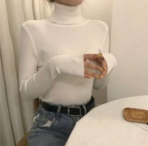 

High Neck Thickened Slim Fit Long Sleeved Knitted Shirt Women's Top Fashion Top Women Pullover Sweaters Jumpers Women's Clothing