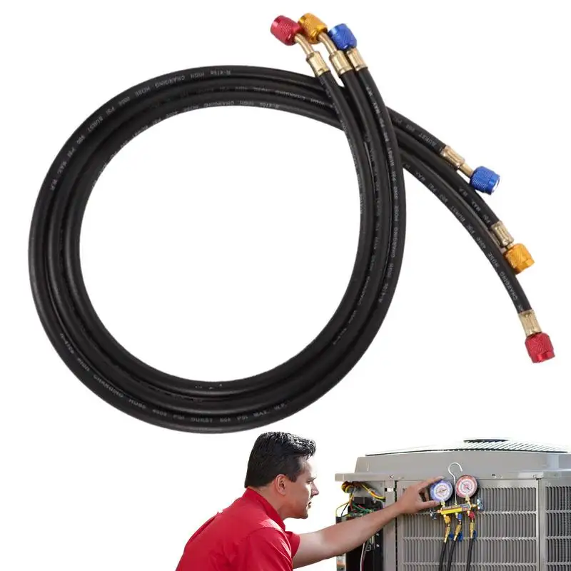 Hoses Set With Ball Valve Manifold Gauge Set A/C Refrigeration Charging Hose AC Diagnostic Pressure Gauge Hoses Tool Set