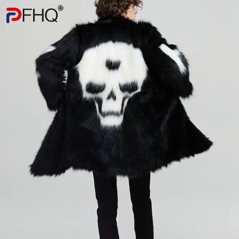 

PFHQ Men's Youth Personality Skull Pattern Faux Fur Windbreaker Plush Popular Fashion Creativity Comfortable Autumn Coat 21Z2165