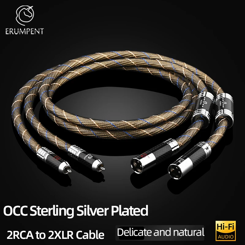 One Pair HiFi RCA to XLR Audio Cable Hi-end OCC + Sterling Silver 2RCA Male Stereo to 2XLR Male&Female Cable for Microphone CD