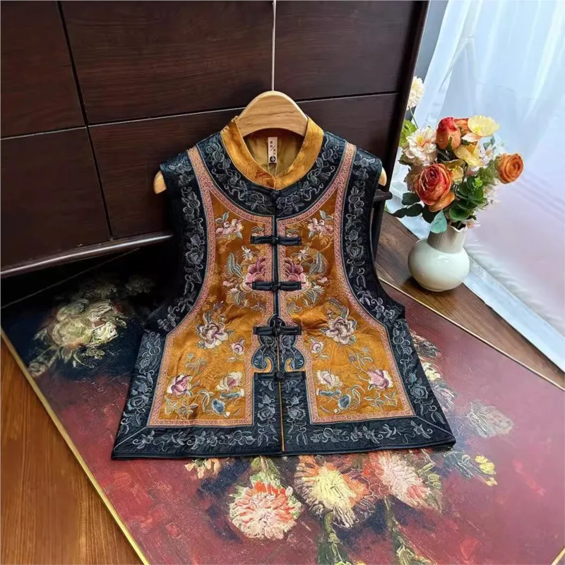 

New Chinese heavy industry embroidery rayon jacquard waistcoat clip national style vest outside female