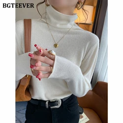 BGTEEVER Stylish Full Sleeve Women Turtleneck Sweaters Jumpers Autumn Winter Warm Slim Female Knitted Pullovers Ladies Knitwear