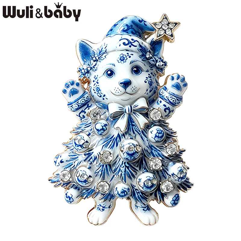 Wuli&baby Weihnachtsbaum-Hundebroschen für Damen, Unisex, 2-farbige Strass-Broschen mit niedlichem Corgi-Hund, Neujahrsparty, lässige Broschen, Geschenke