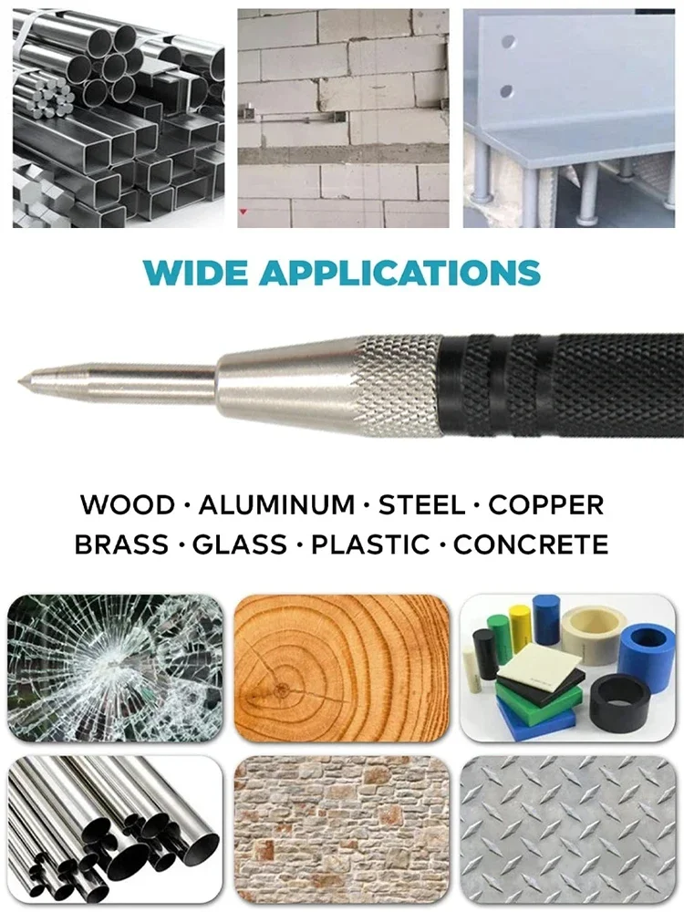 128 мм деревообрабатывающий центральный пуансон, автоматический пружинный локатор, стеклянный ударник, разбитое окно, серебристый, черный, автоматический инструмент для пробивания образцов