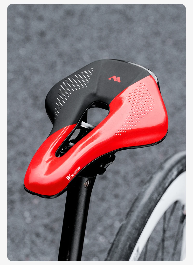WEST BIKING Rennradsattel, kurze Nase, hohl, belüftet, bequem, PU-Leder, hochelastischer Schaumstoff, Rennradsitz, 253 x 150 mm – Detail 15