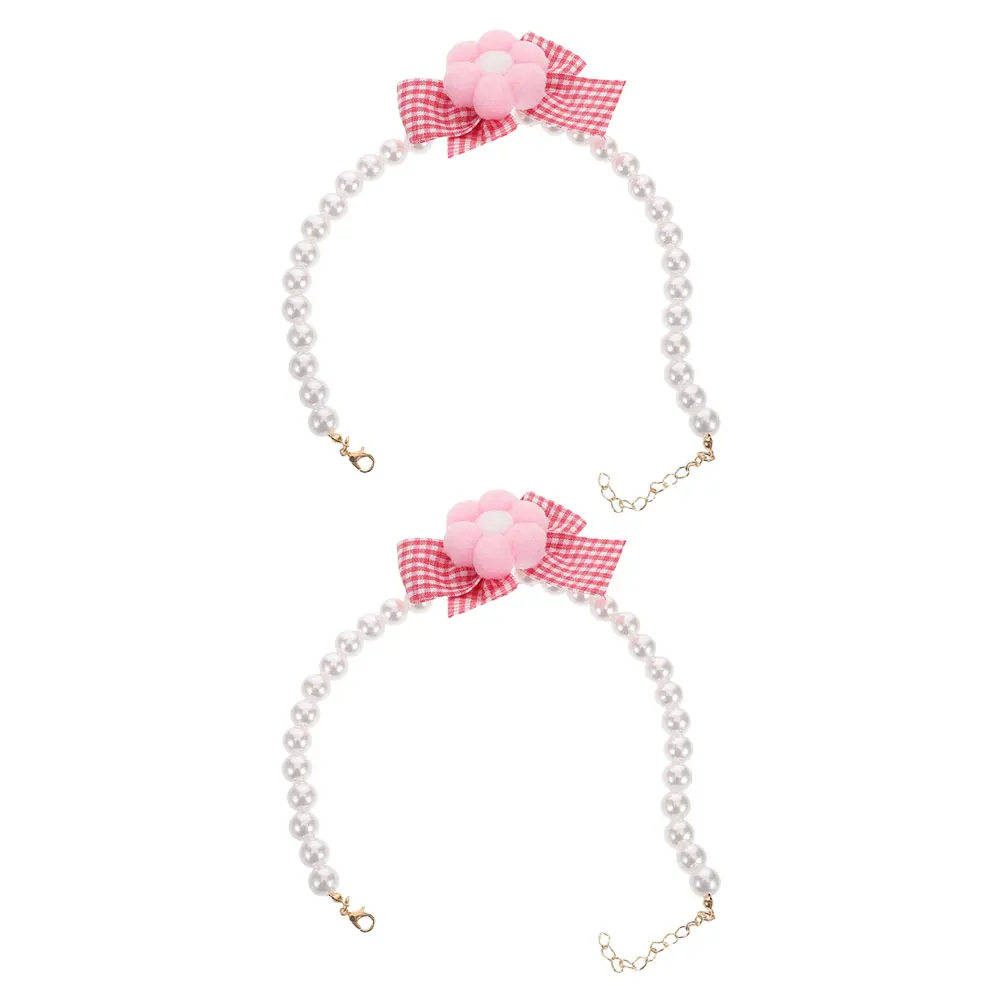 

2pcs Pet Cat Dog Necklace Kitten Beaded Chain Flower Bow Cat Flower Collar Adjustable Small Dog Collar Lightweight