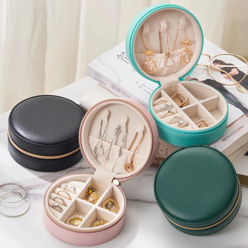 

Jewelry Organizer Display Travel Jewelry Case Boxes Portable Locket Necklace Jewelry Box Leather Storage Earring Ring Holder