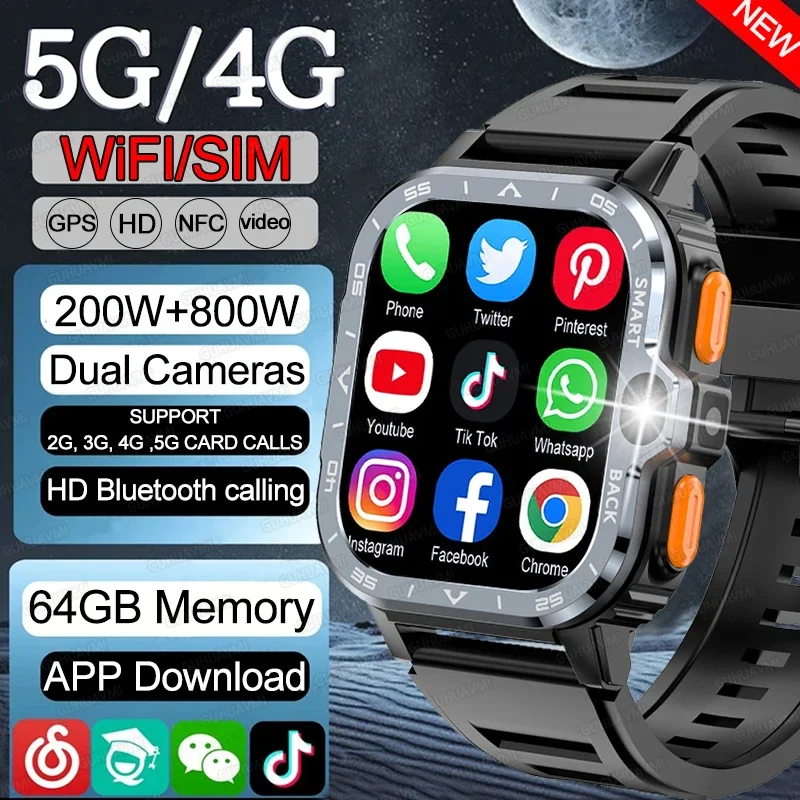 GPS Smart Watch Men NFC  16G/64G ROM Storage HD Dual Camera 4G 5G SIM Card WIFI Wireless Fast Internet Access For HUAWEI Xiaomi