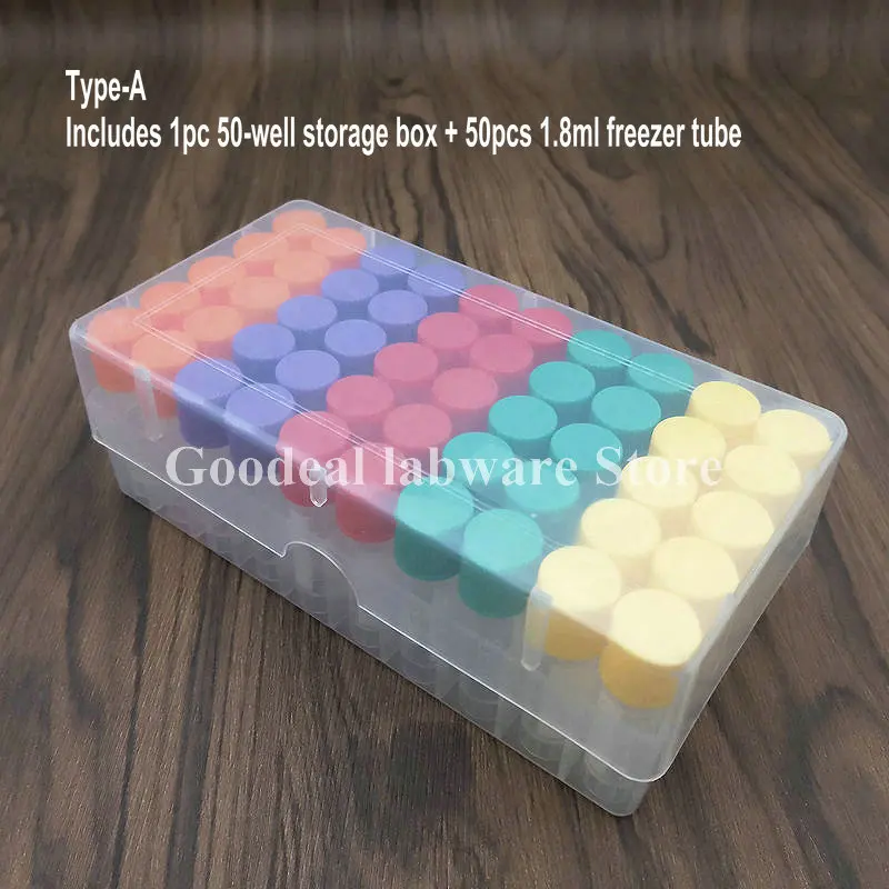 1pc 50/81/100-well plastic Cryotube storage Box + 50/81/100pcs 1.8ml plastic Freezing Tube Sample Vial